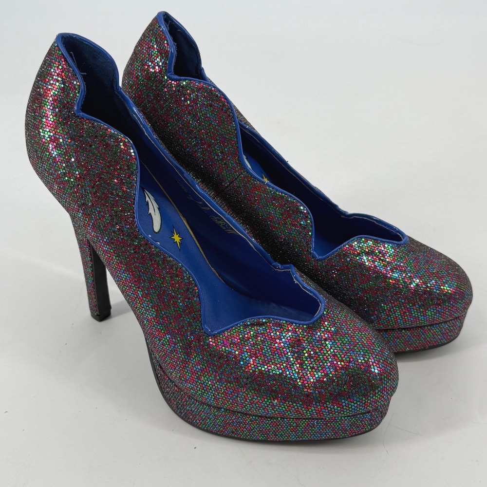 TUK Belle Of The Ball Rainbow Glitter Platform Heels Size 8 Alt Punk Party Shoes